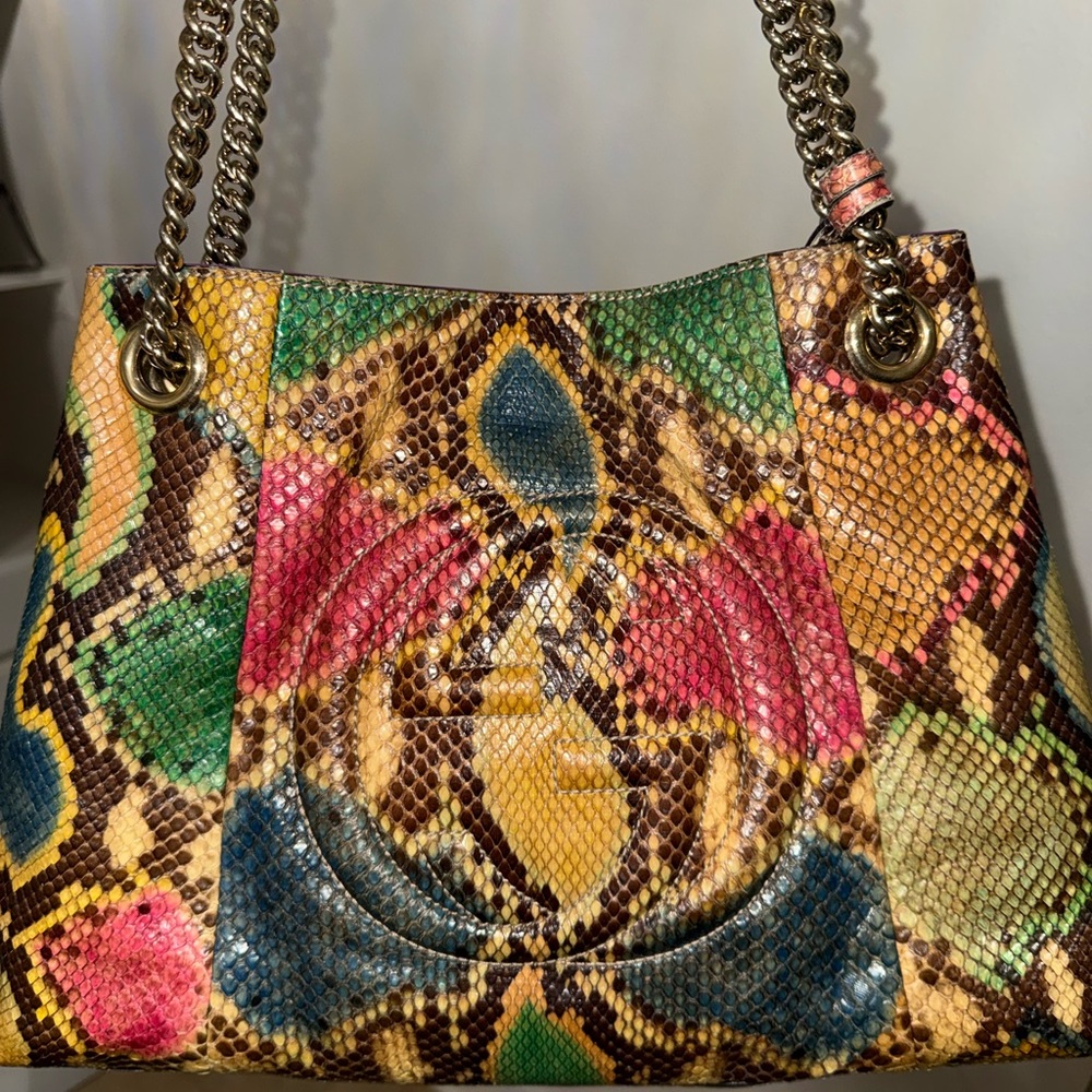 Gucci Soho Exotic Rare Python Chain Shoulder Bag Purse